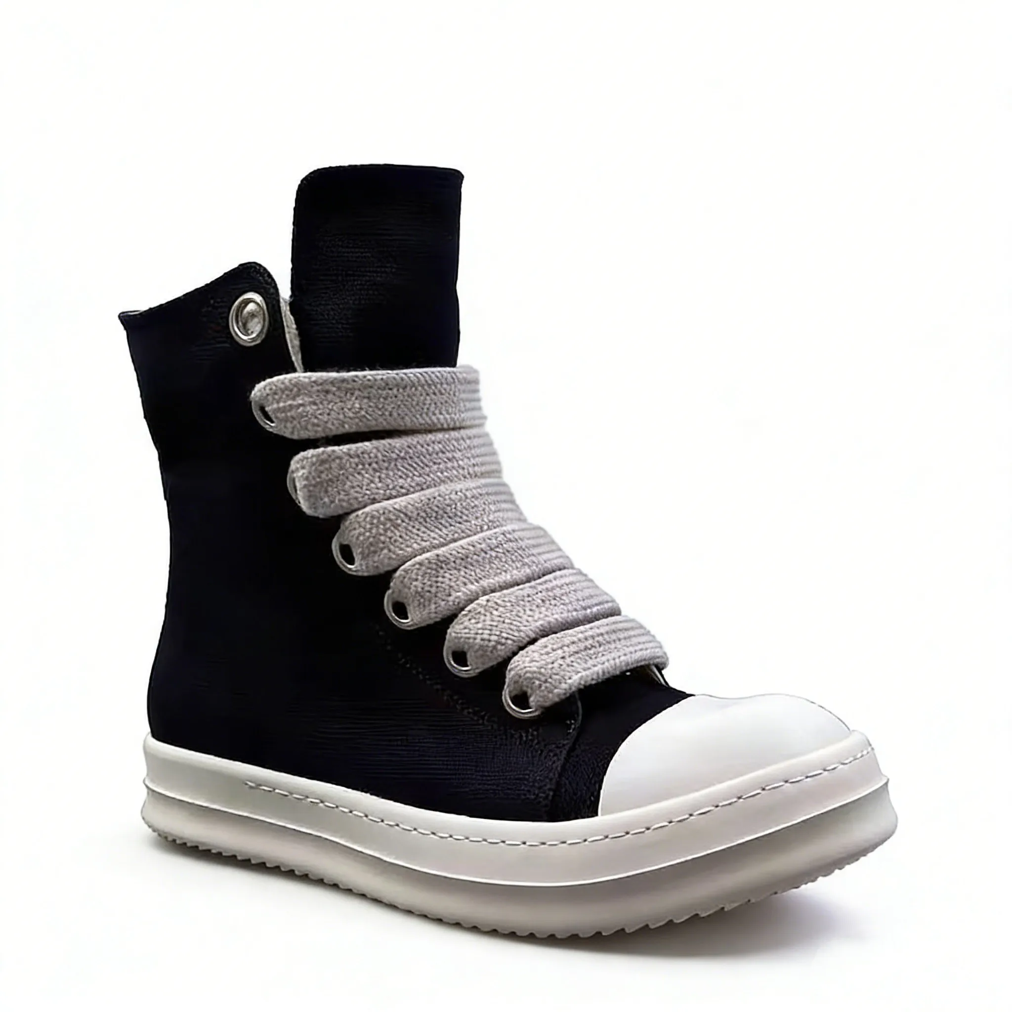 

Мужские высокие парусиновые ботинки Mega Shoelace — черная спортивная обувь до щиколотки на толстой подошве, большие размеры 38-48