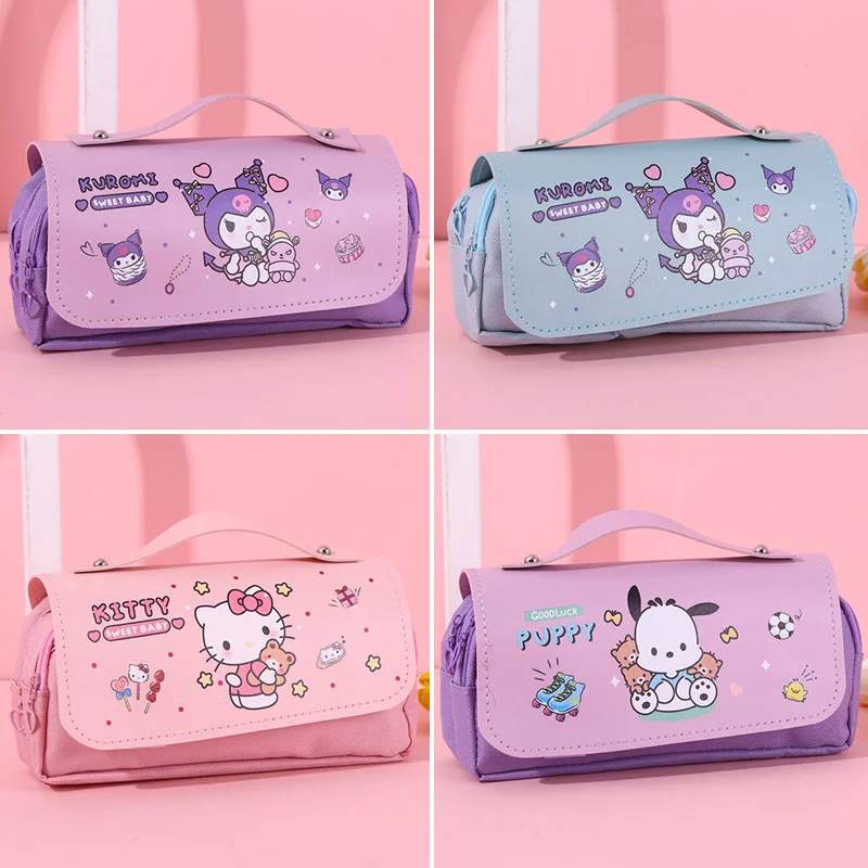 Piórnik Kawaii Sanrio Hello Kitty Anime Student Stationery Storage Bag Large Capacity Portable Handheld Kuromi Pen Bag Girl