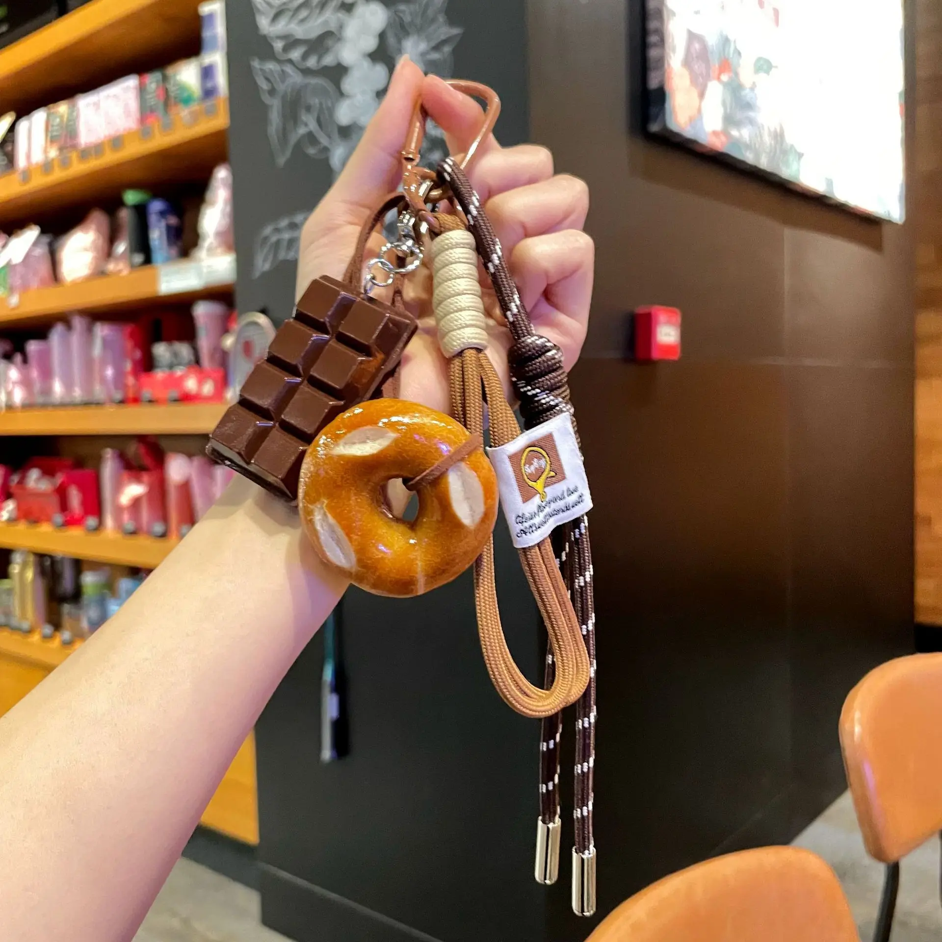 Braided Rope Bag Pendant High-grade Keychain Pendant Cute Alkaline Water Bread Ins Bag Pendant Chocolate Pendant