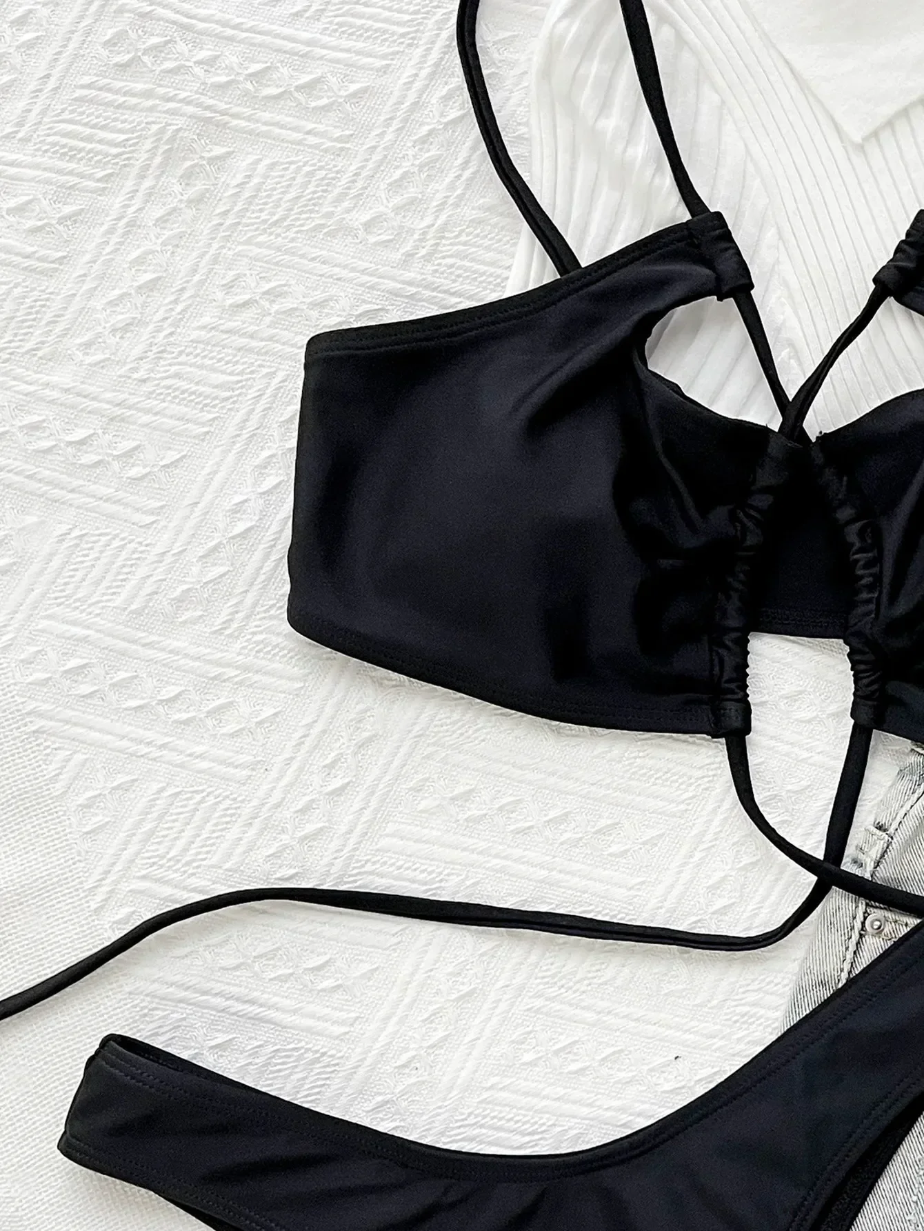 2025 Sexy Swimwear Swimsuit Women Black Hollow Cross Straps Bikinis Set Bathing Suit Beach Bikini Female