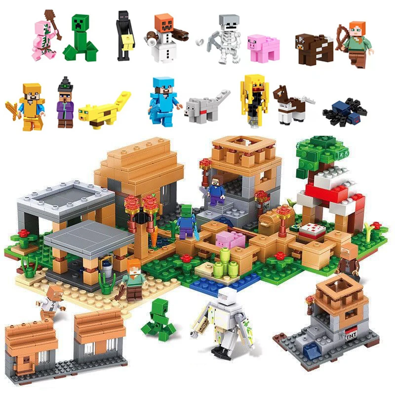 The Village Special Edition Building Blocks With Steve Action Figures Compatible My World Set City Toy