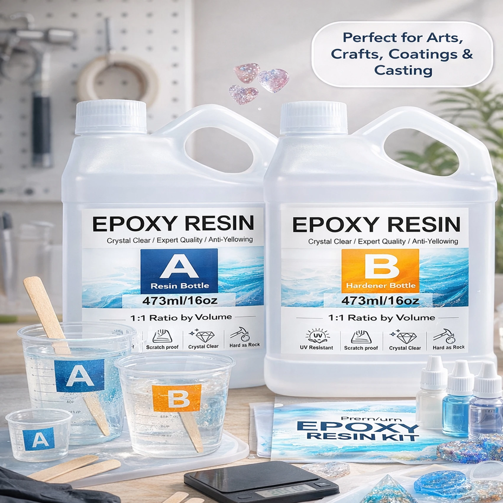 32oz/16.9oz Clear Epoxy Kit,2 Part Resin and Hardener for Jewelry Making,Crafts,Art