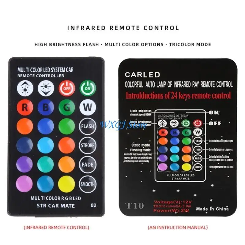 

37JE 2Pcs Multi Color Light T10 5050 6SMD RGB LED Car Flash Bulbs Remote