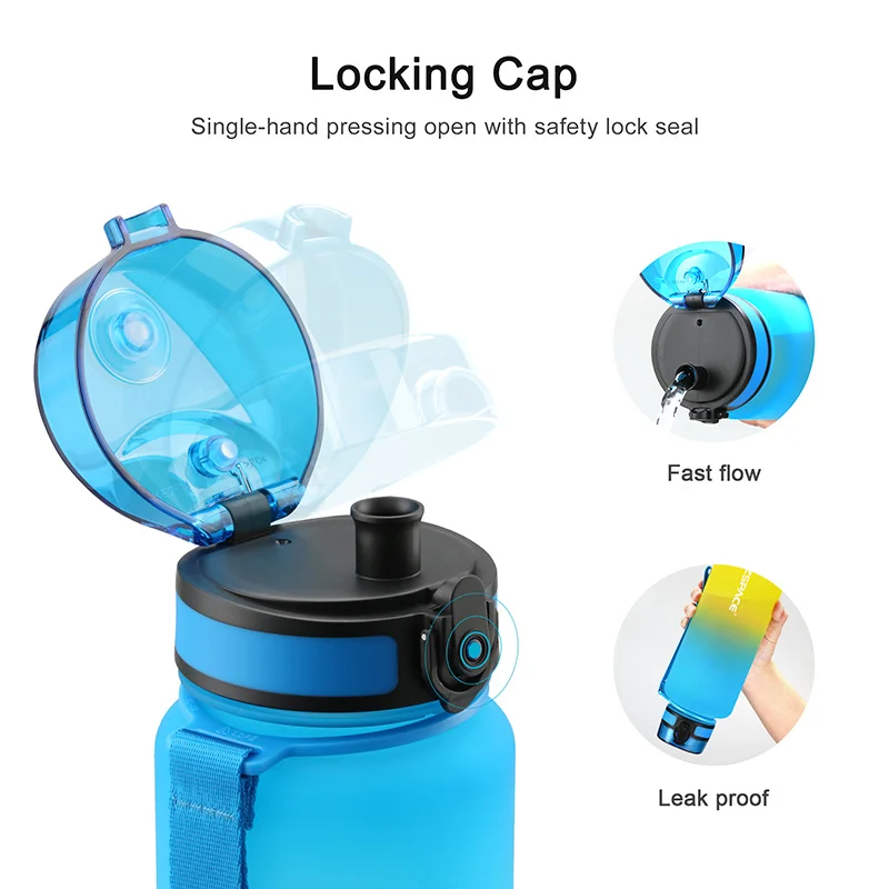 UZSPACE 1500ml Sports Water Bottle With Time Marker Large Capacity Portable Leak-Proof Outdoor Travel Drink Plastic Cup BPA Free