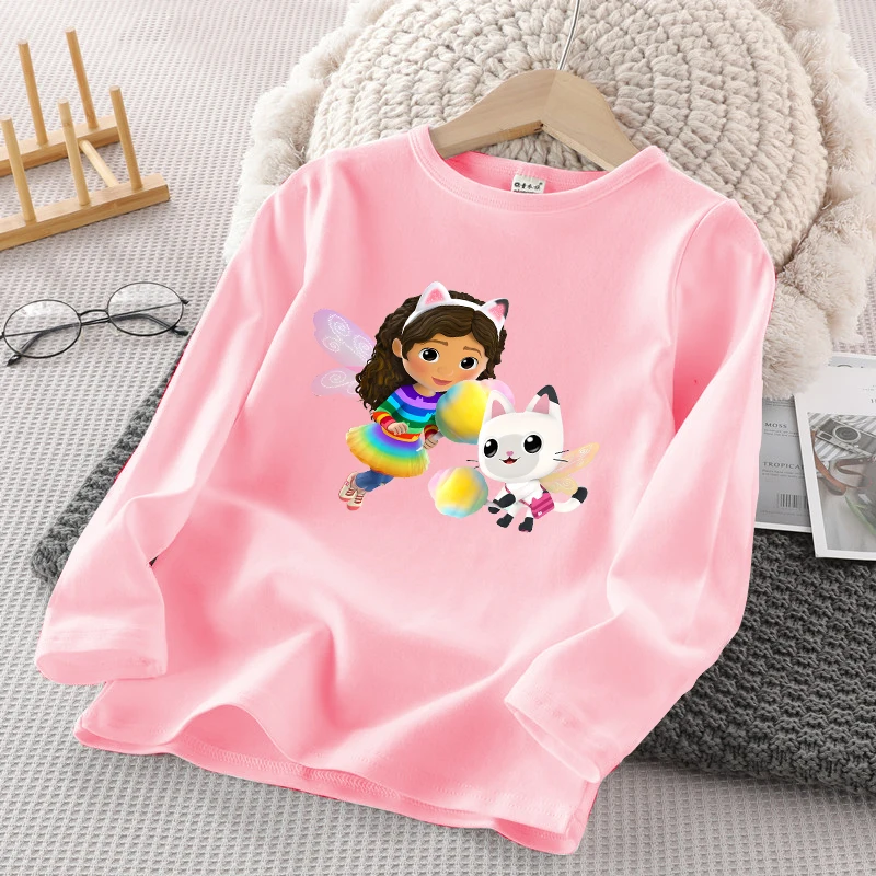 Gabby Dollhouses Kids Cute Long Sleeve T-shirt Autumn Girl New Cartoon Printed Sweatshirt Children Anime Casual Clothing Fashion