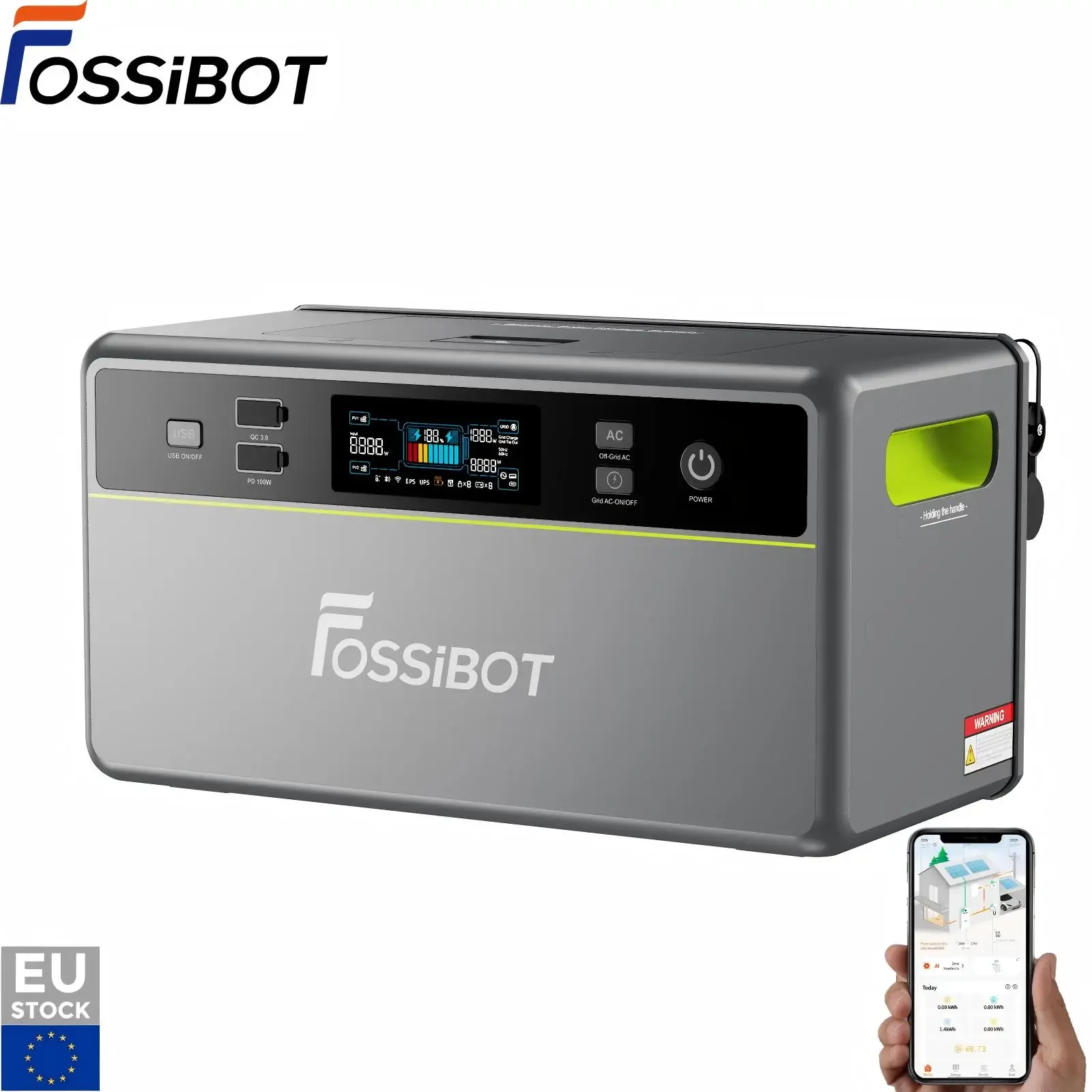 FOSSiBOT FBP1200 Stazione di Alimentazione da Balcone 1958Wh LiFePO4 1200W Off Grid AI HEMS Senza Ventola IP65 APP UPS Alimentatore Portatile per Backup Domestico e Emergenze