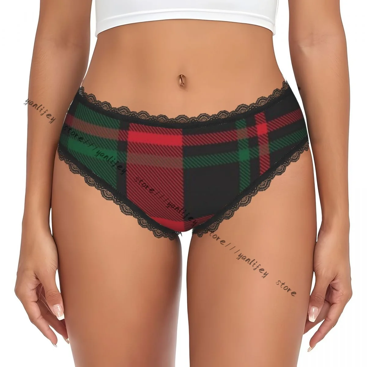 

Women Lace Triangle Underwear Plaid Checkered Christmas Tartan Daily Panties