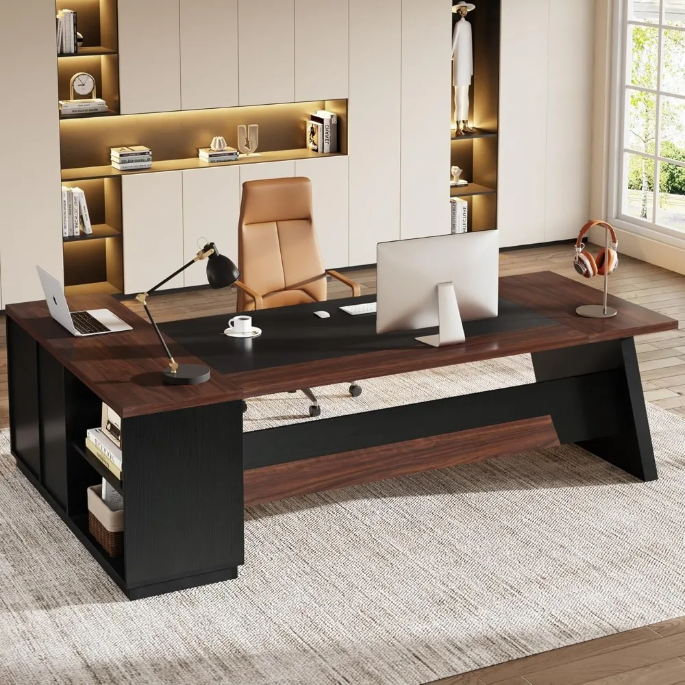 

78" L-Shaped Executive Desk, Large Office Desk with Drawers and Lateral File Cabinet, Computer Desks