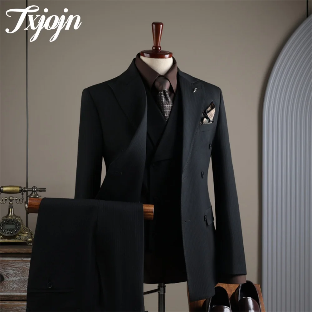 Formal Double Breasted Suit Set 3PCS 2025 For Wedding Classic Peak Lapel Men Suit Casual Slim Suit For Groom Suit Customized