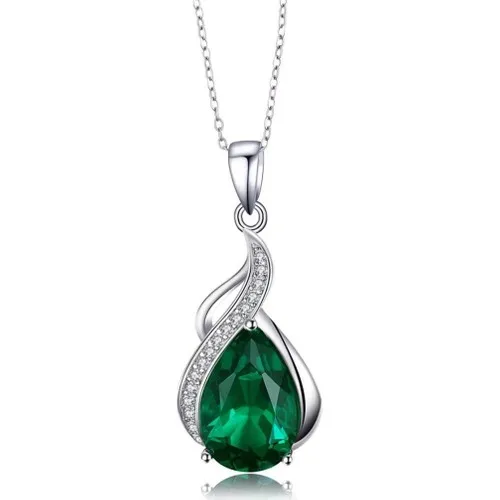 Enes Store Diamond Model Emerald green Zircon Silver Necklace