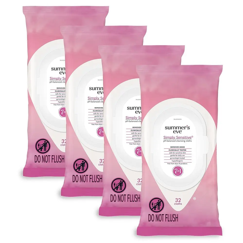 

Gentle pH-Balanced Wipes for Feminine Hygiene, Odor Control, 32 Count, Pack of 4
