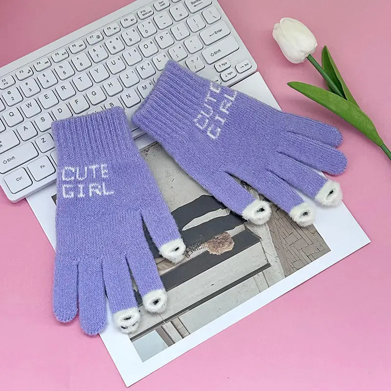 النساء الرجال الشتاء محبوك قفازات كاملة الأصابع للجنسين الصلبة قفازات شاشة لمس في الهواء الطلق الدافئة الدراجات القيادة القفازات الشتاء الدفء #4