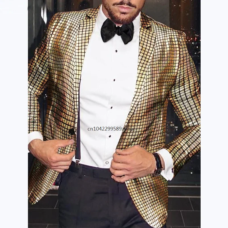 New Shiny Rainbow Plaid Jacket Mens 3D Digital Printed Stage Prom Blazer Men Dance Festival Christmas Party Costume Homme Top