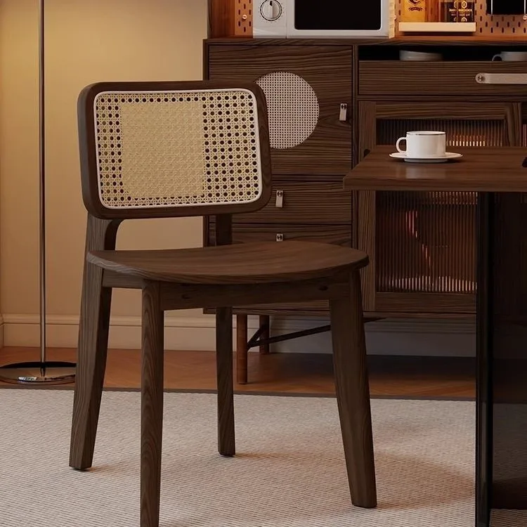 

Rattan Simple Home Back Desk Chair Stool Dining Table and Casual Walnut Color