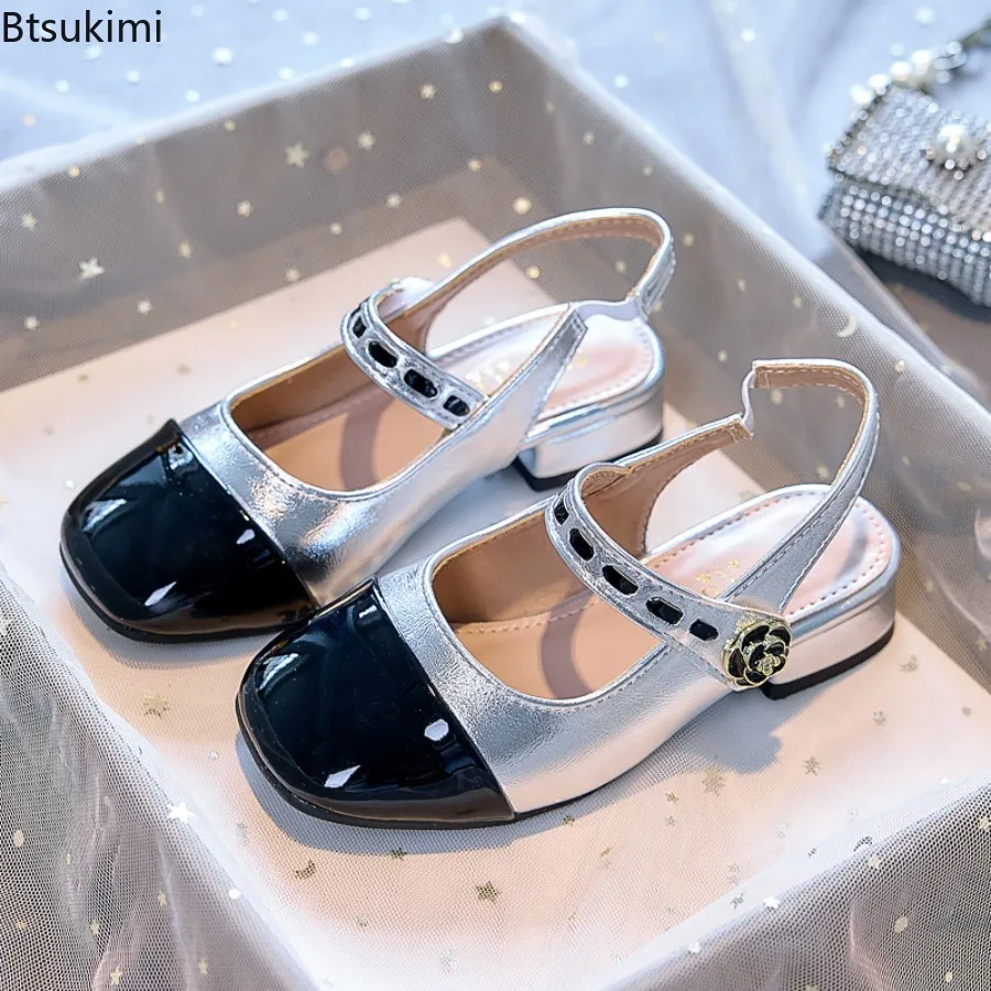 Girls' Leather Shoes Spring Autumn New Princess Flat Shoes Party Performance Matching Dress Thick Heel Fashionable Single Shoes