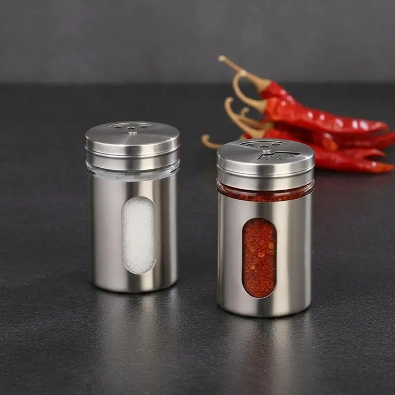 Stainless Steel Spice Shaker Seasoning Cans Rotate Camping Barbecue Jars Spice Storage Box Salt Sugar Pepper Storage Bottle