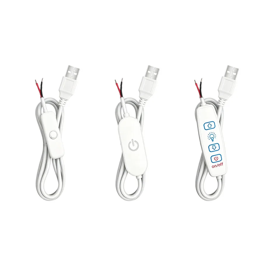 USB A Male to 2 Pin Wire 5V Power Supply Cable ON/OFF Dimmer Switch Touch Sensor 0.7m-1.5m for LED Strip Lamp