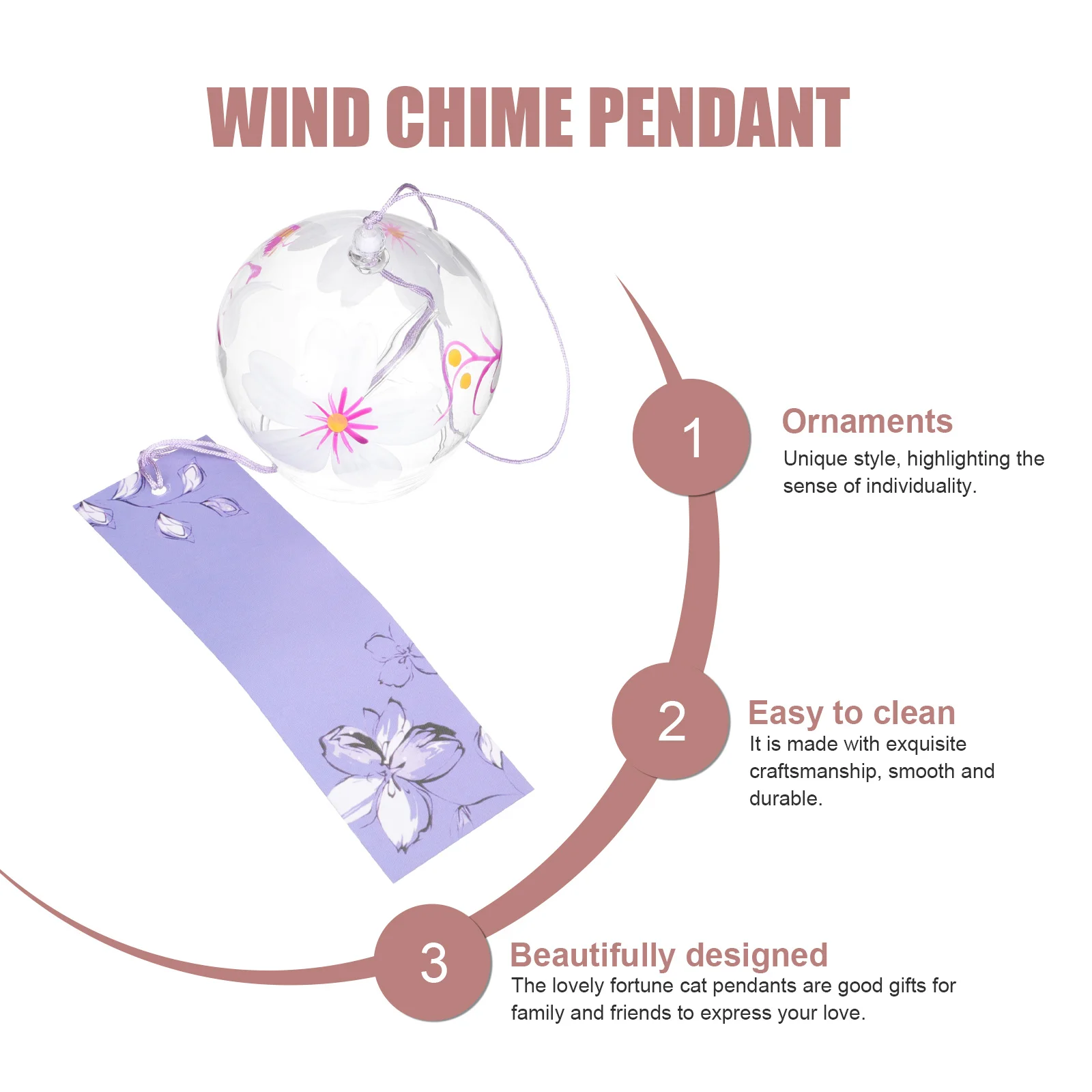 

Glass Wind Chime Japanese Style Flower Pattern Hanging Decor for Garden Balcony Patio Outdoor Wind Bells Glass Craft Ornaments