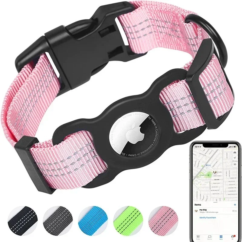 

Pet dog accessories fashionable dog collar with Apple Airtag watch case nylon reflective soft anti loss tracking set