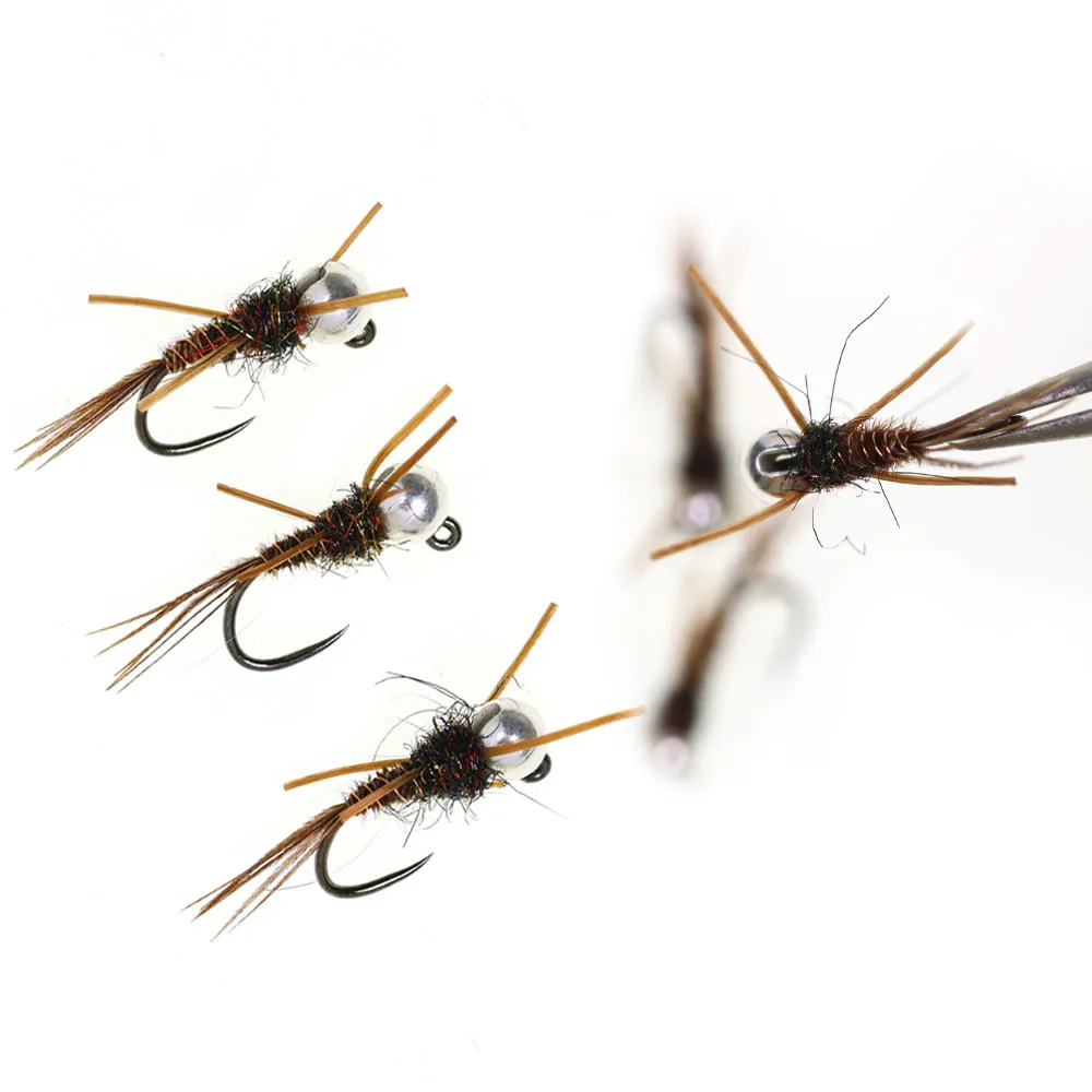 6PCS Barbless Jig Stonefly Nymph Fly # 14 # 16 Gummibeine, Fasanenschwanz, Bead Head Fast Sink Euro Nymph Forelle Barsch Angelköder – Detail 6