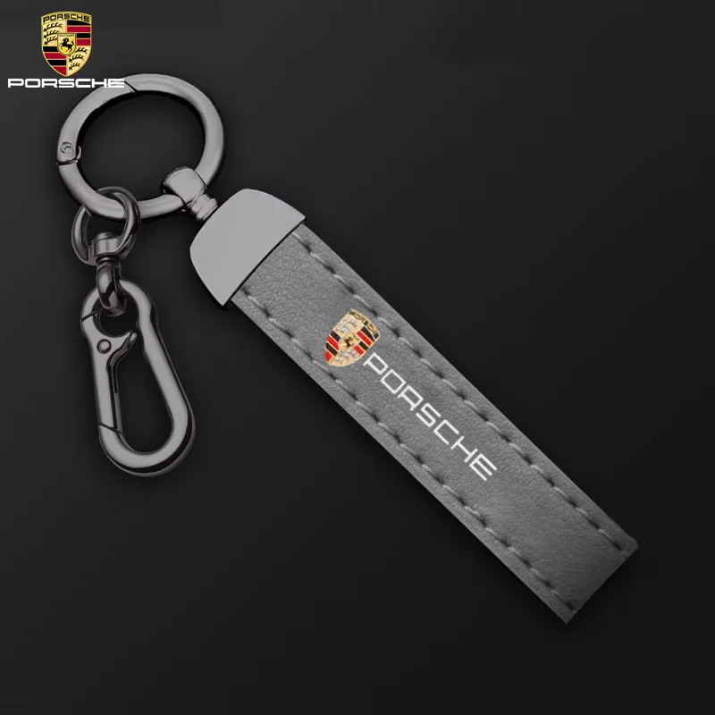 Zinc Alloy Leather Car Keychain Rings embroidered Key Chain For Porsche Cayenne Panamera Macan 911 718 Taycan Boxster Cayman 918