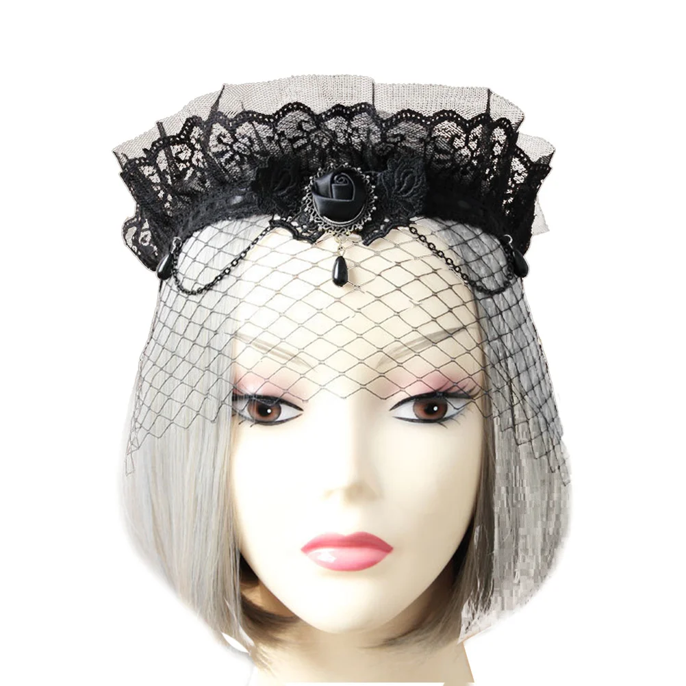 

Lace Veil Headband Retro Crown Design Bridal Wedding Veil Vintage Grenadine Headwear for Party Photo Lace Headwear