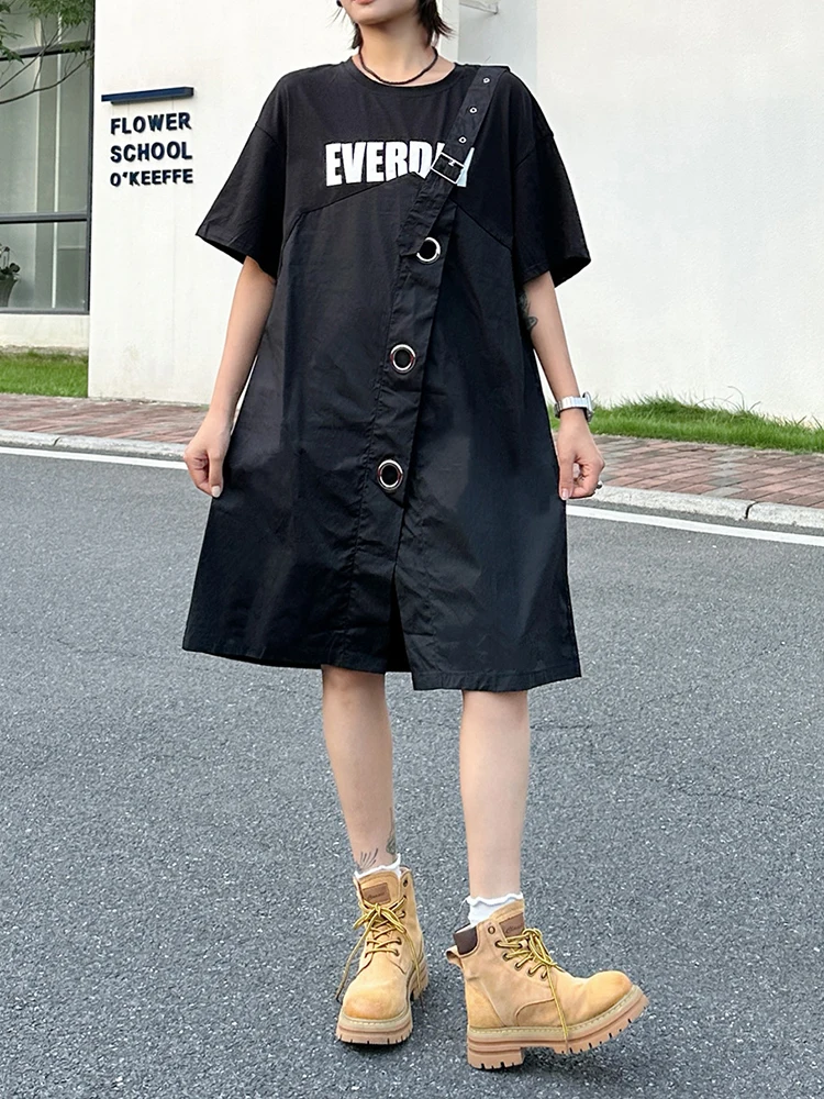 YERMORA Frauen Schwarz Gefälschte Zwei Stück Gedruckt Casual T-shirt Kleid Oansatz Kurzarm Lose Neue Mode Flut Frühling Sommer 2025