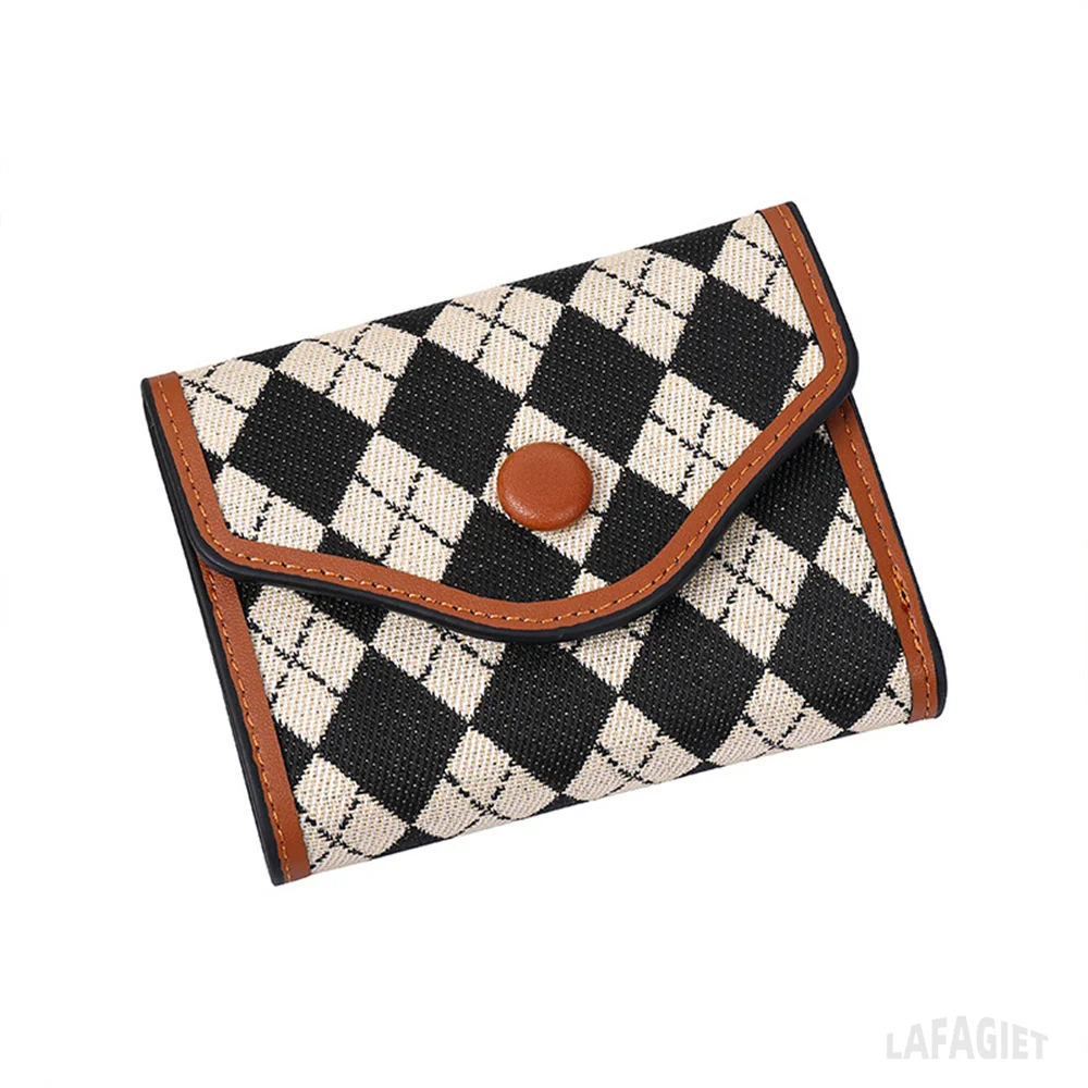 

Classical Print Plaid Purse Women Retro Fashion Folding Wallet Simple Young Personality Buckle Coin Purse Fashion Large Capacity