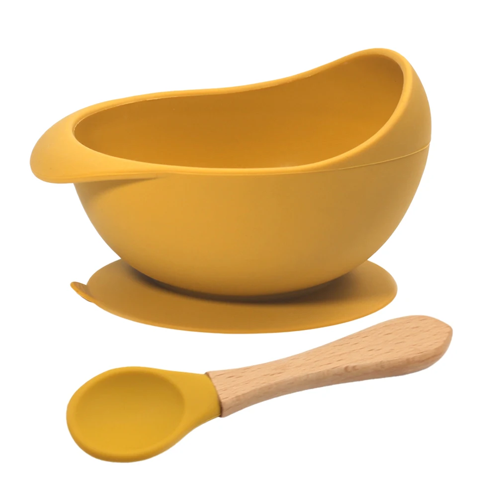 2pcs Silicone Baby Feeding Set with Suction Base | Food-Grade, Microwave & Dishwasher Safe Crocodile Des with Wooden Handle Spoo