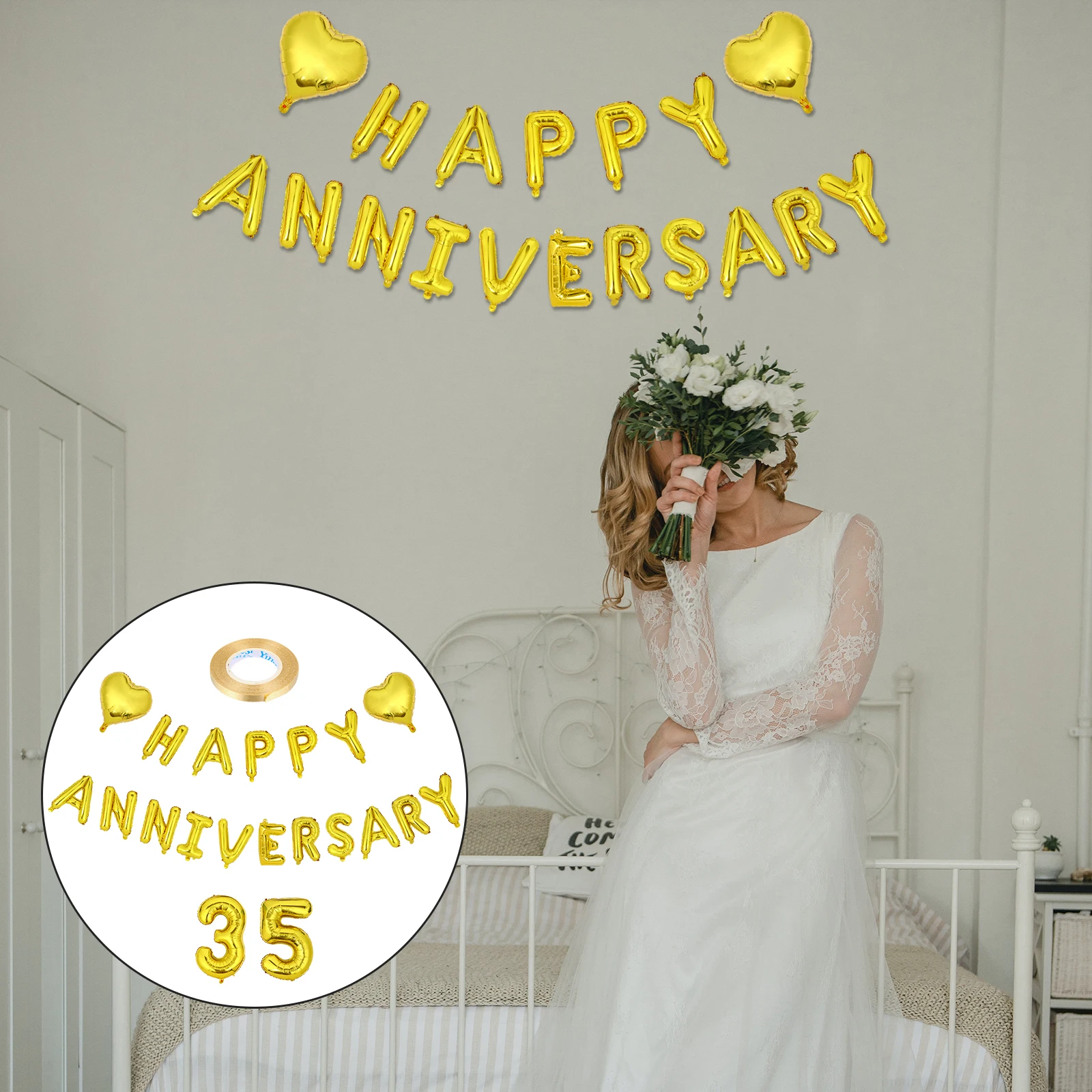

1 set 35th Wedding Anniversary Balloon Set Aluminum Foil Party Decoration Bright Leak-Proof Balloons Home Bar Club Party