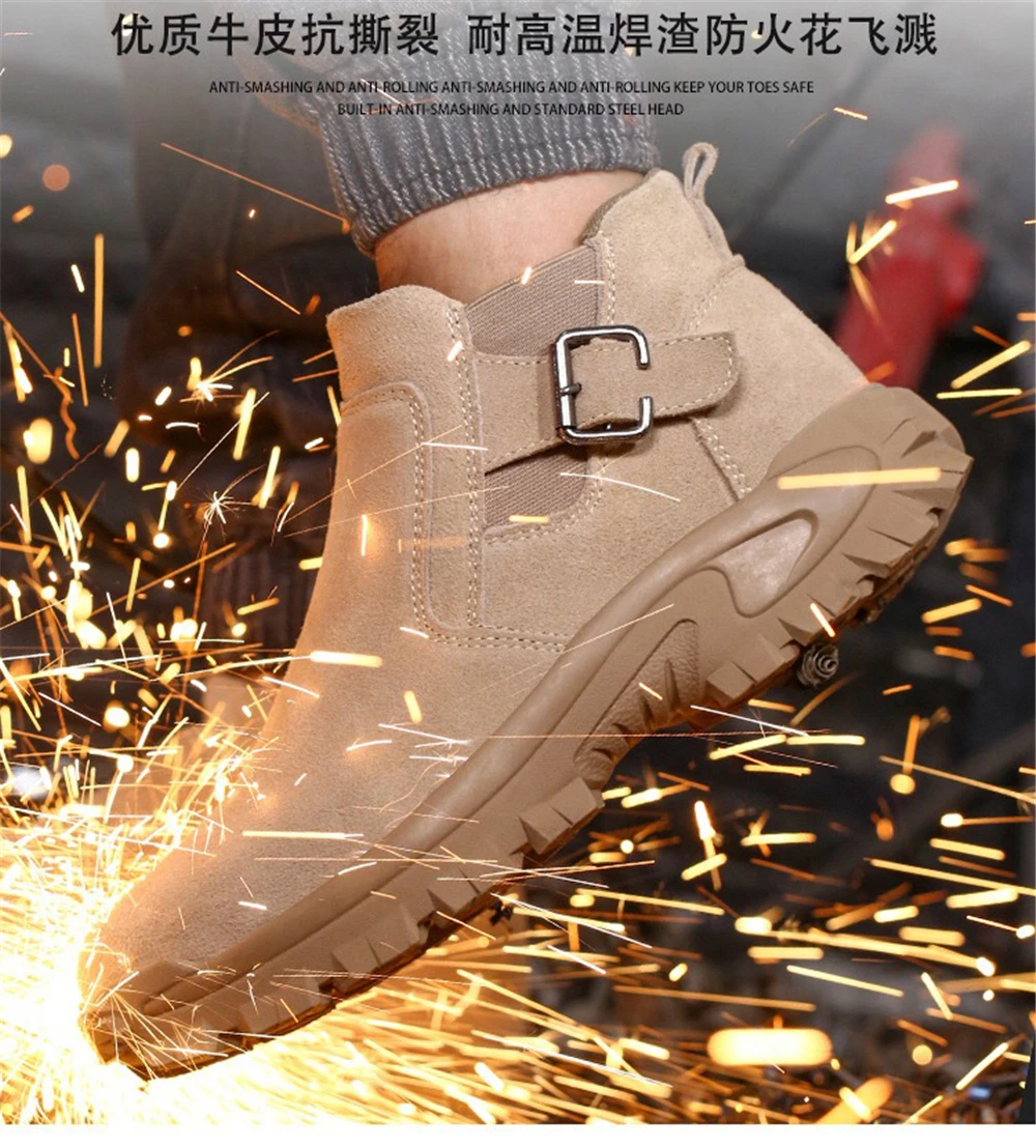 Slip-on men's soft-soled safety shoes work shoes anti-smashing steel toe work boots leather wear-resistant welder shoes