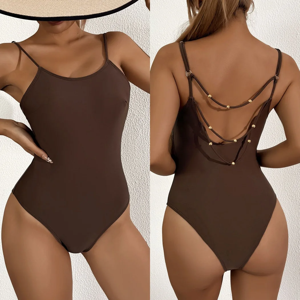

Women One Piece Swimsuit Coffee Sexy Bikini Solid Swimwear Feminine Monokini Summer Beachwear Female Bodysuit Dropshipping