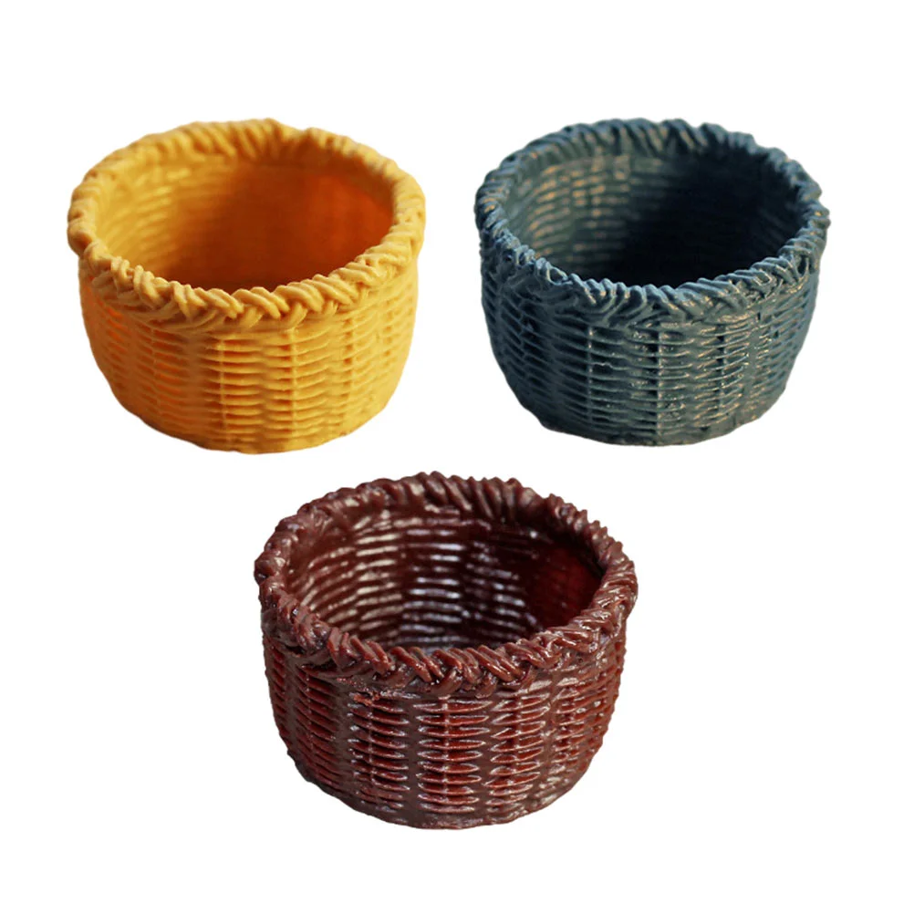 

3 Pcs Mini Basket Miniature Shopping Plastic Dollhouse Household Decor Woven Baskets Storage Accessory