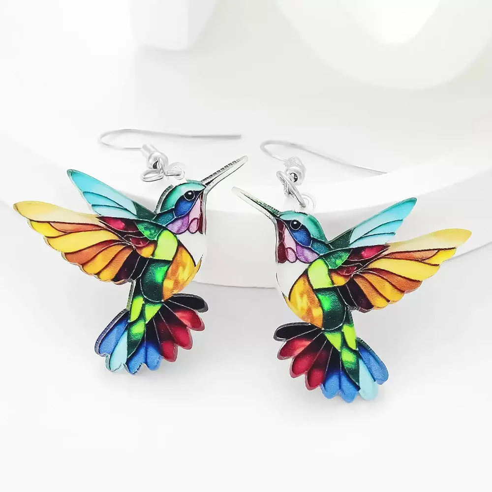 

Christmas Multicolor Dripping Oil Hummingbird Earrings For Women Fashion Acrylic Little Bird Ear Hook Women Jewelry Accessories
