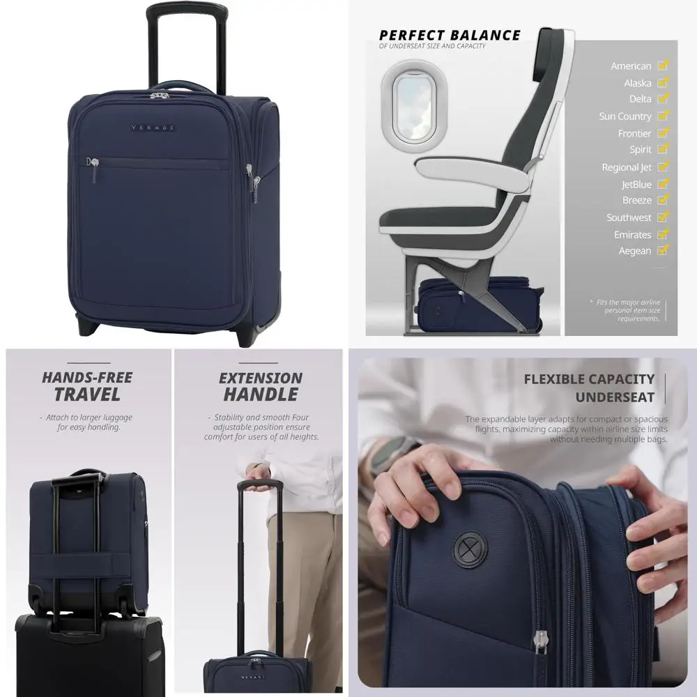 

Compact Expandable Softside Carry-On Luggage Bag with Wheels for Short Trips and Air Travel