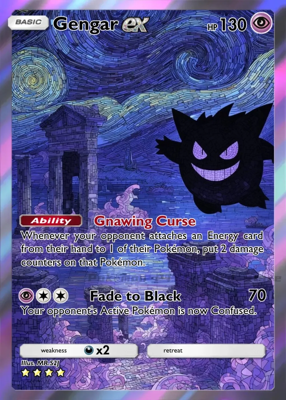 5 قطعة PTCG بطاقات البوكيمون Gengar فان جوخ السماء المرصعة بالنجوم سلسلة لعبة نادرة جمع Gengar الفني معركة أرواق لعب البوكيمون هدية