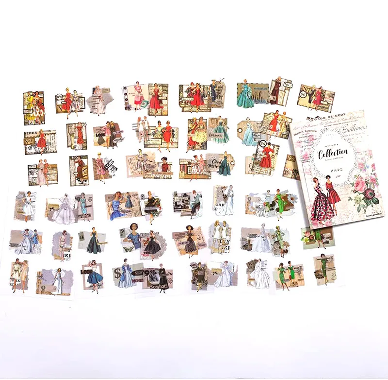 20Sheets/200Pcs Vintage Scrapbook Stickers Set Retro People Fashion Lady Stickers for Scrapbooking Planner DIY Crafts Embelishme