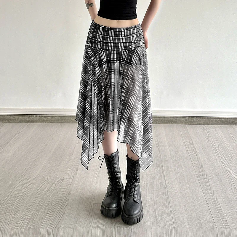 Jupe à carreaux Vintage pour femmes, Sexy, taille basse, courte, irrégulière, Y2k, Streetwear, esthétique Harajuku, été