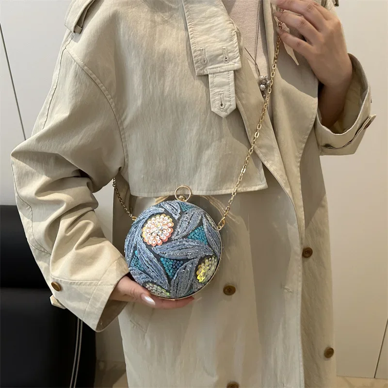 

Women's Fashion Sequin Dinner Bag Artistic Chinese Style Retro Versatile Crossbody Box Handbag for Evening Events