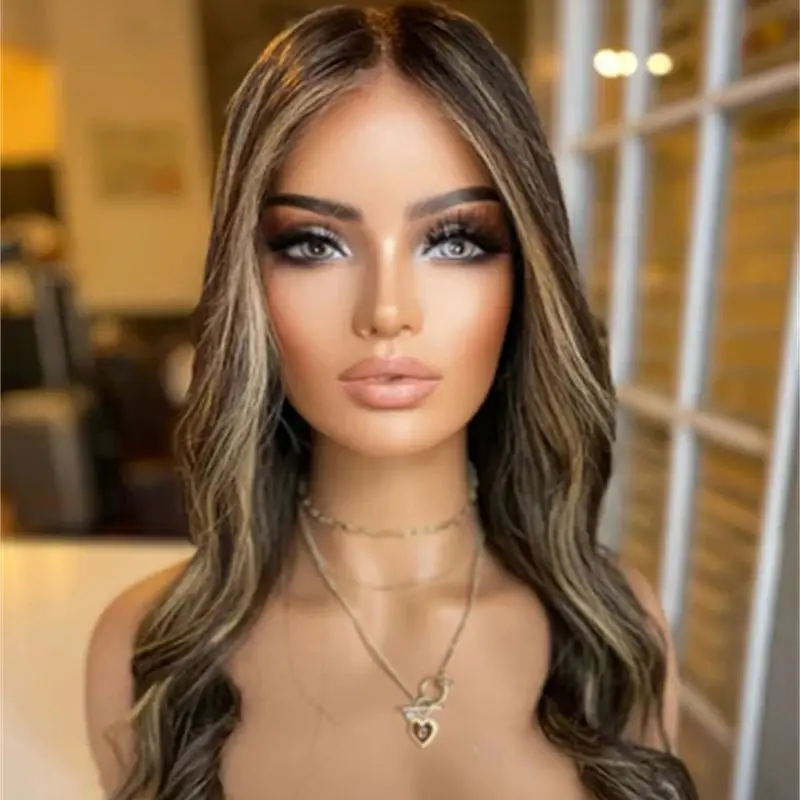 

13x4 Ombre Brunette Brown со светлыми синтетическими HD кружевными передними париками, натуральные предварительно выщипанные волосы, термостойкие волосы премиум-класса для девочек