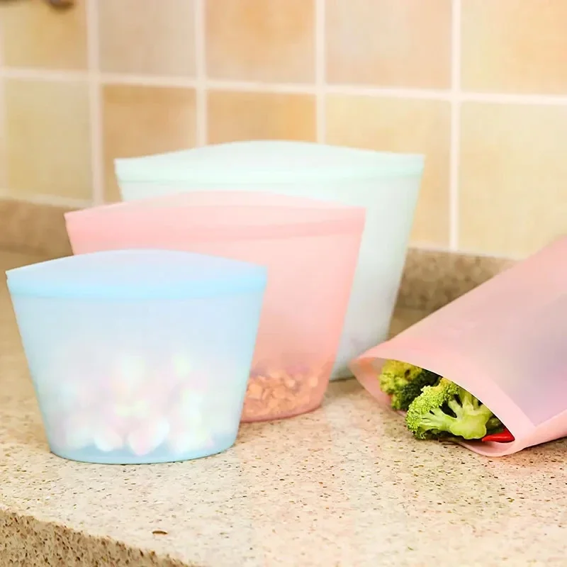 Silicone Food Storage Bags Leakproof Containers Reusable Fresh-keeping Fruit Sealed Freezer Bag Refrigerator Food Organizer 3pcs