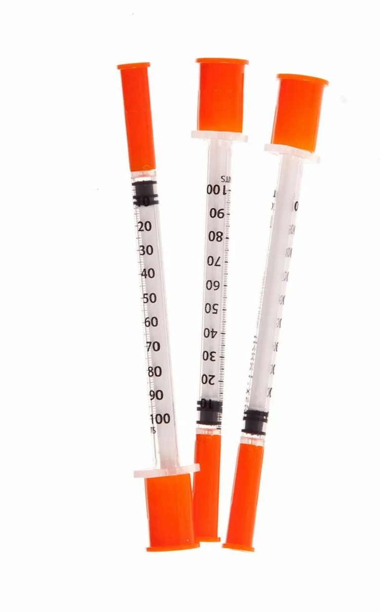 1ml Disposable Safety Insulin Syringe Orange Cap Plastic Liquid Dispenser