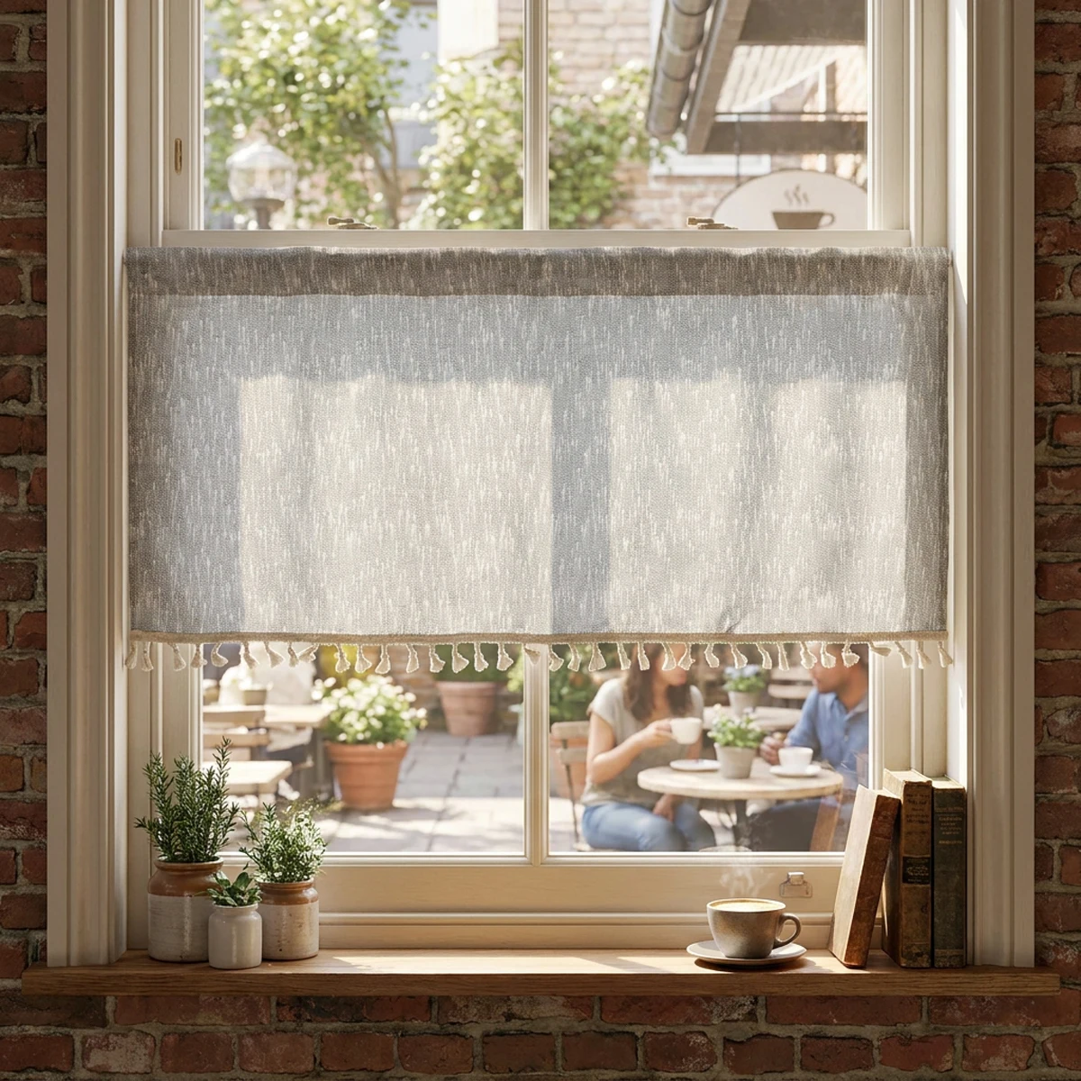 1 Piece of Japanese-Style Linen Mixed-Color Polka Dot Tassel Half Curtain, a Decorative Curtain for Coffee Shops, Kitchens, and Balconies