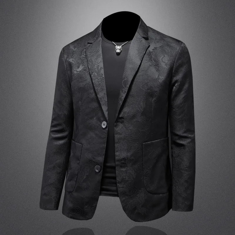 

Men's Autumnal Dragon Pattern Embroidered Casual Suit Jacket Handsome Tuxedo Slim Fit Single-breasted Formal Wear