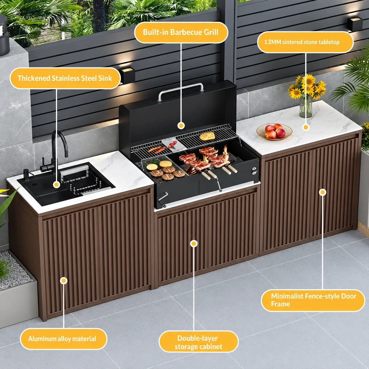 O23-Outdoor Barbecue Grill  Courtyard, All-Aluminum Alloy Custom Storage Cabinet Handwashing Basin, Outdoor Rock Slab