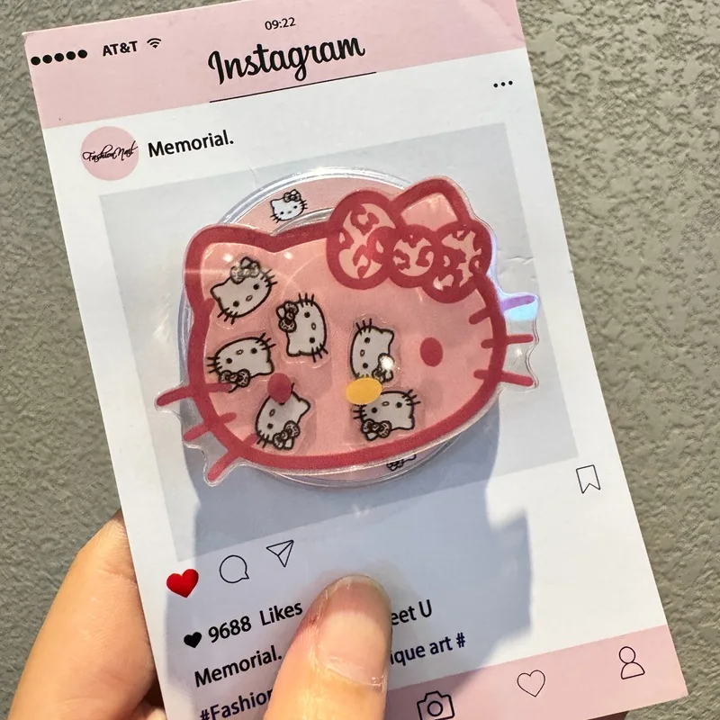 Fashion INS Kawaii Hello Kitty Quicksand Phone Ring Holder for Magafe Phone Universal Foldable Desktop Bracket for Samsung Flip8