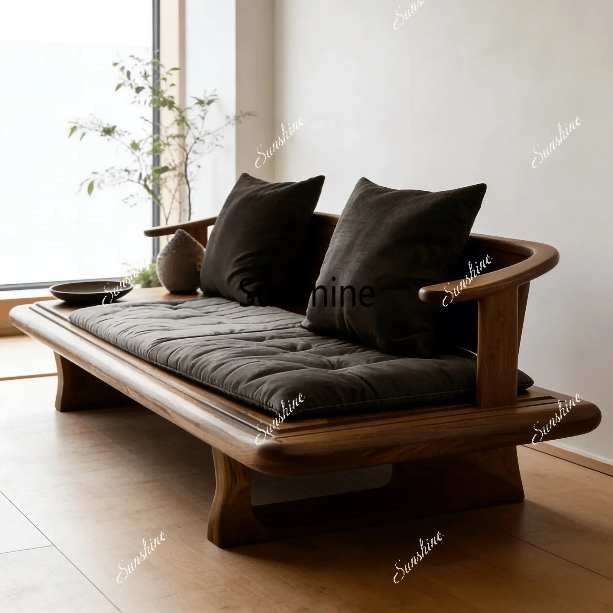 

YNew Chinese style, solid wood sofa, wabi sabi light luxury, leather straight row, living room furniture