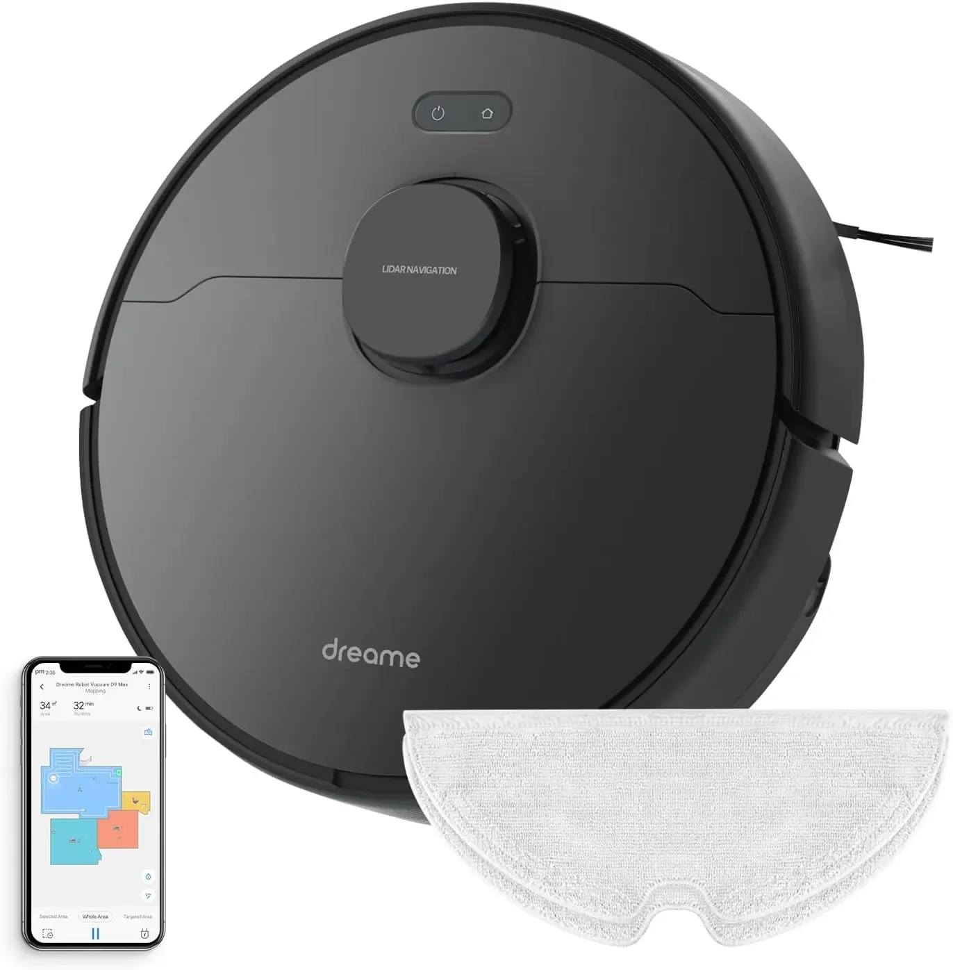 dreame D9 Max Robot Vacuum and Mop Combo, LiDAR Navigation, 4000Pa Strong Suction Power, 180mins Runtime