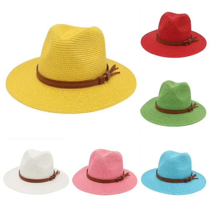Spring and Summer Panama Hat with Yellow Belt Accessories Straw Hat Beach Breathable Casual Jazz Hat European and American Style