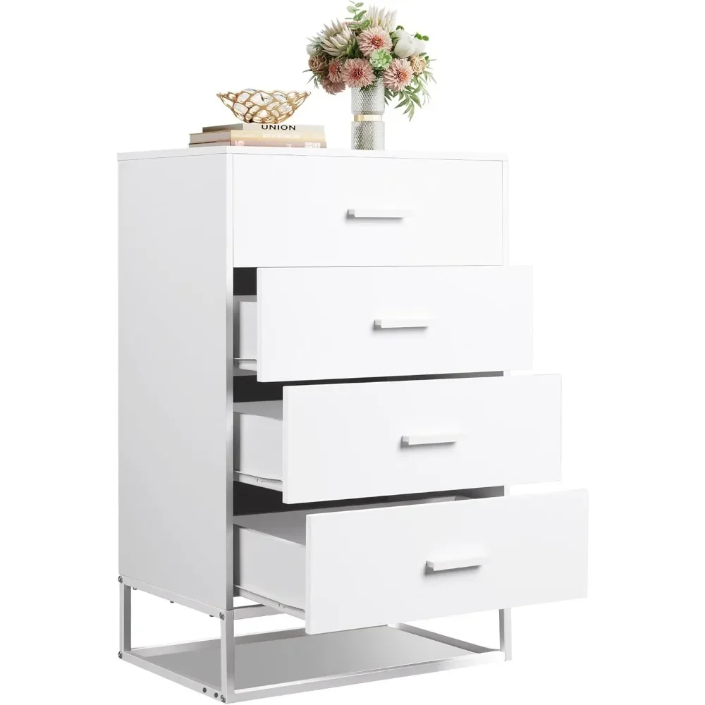 

Wood Dresser for Bedroom with 4 Drawers, Nightstand, Chest of Drawers, Tall Dresser Drawers with Sturdy Metal Frame for Hallway